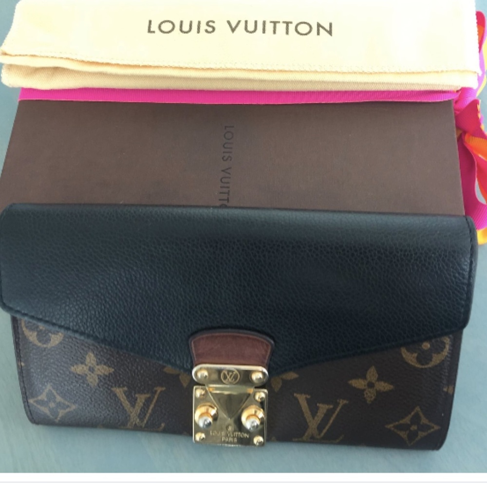 LV Monogram Noir Palla Wallet with S-Lock Flap